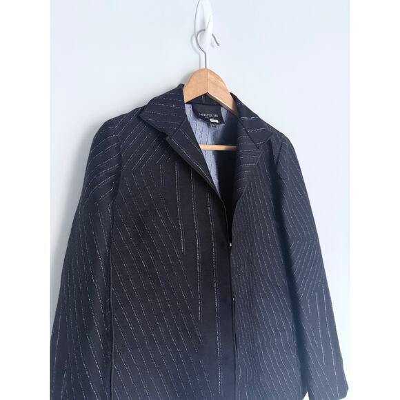 LAFAYETTE 148 navy blue light white striped wool silk blend clasp front blazer - Picture 5 of 10